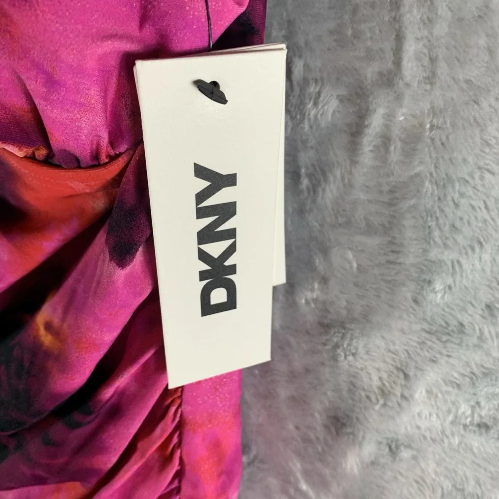 DKNY Women's Swimsuit L One Piece Pink‎ Abstract Mirage Halter Tie Neck NWT - Picture 3 of 7